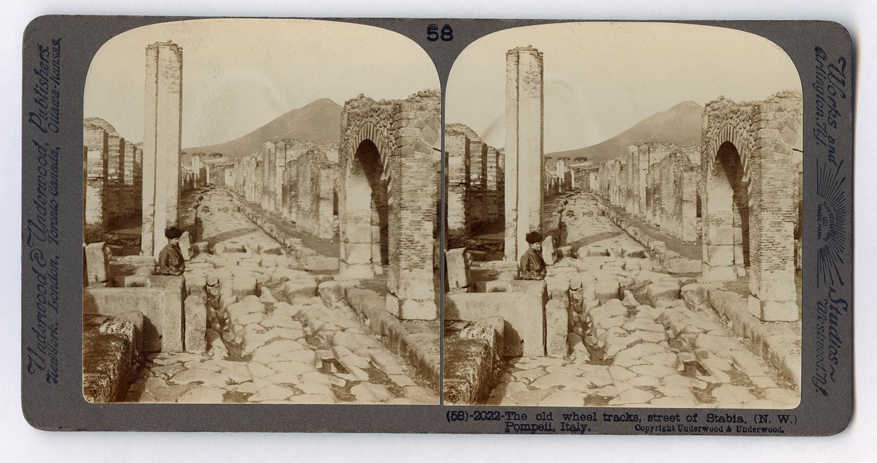 Staré koleje na Stabijské ulici v Pompejích, z The Underwood Travel Library, 1895 (sépiová fotografie) od Italian Photographer