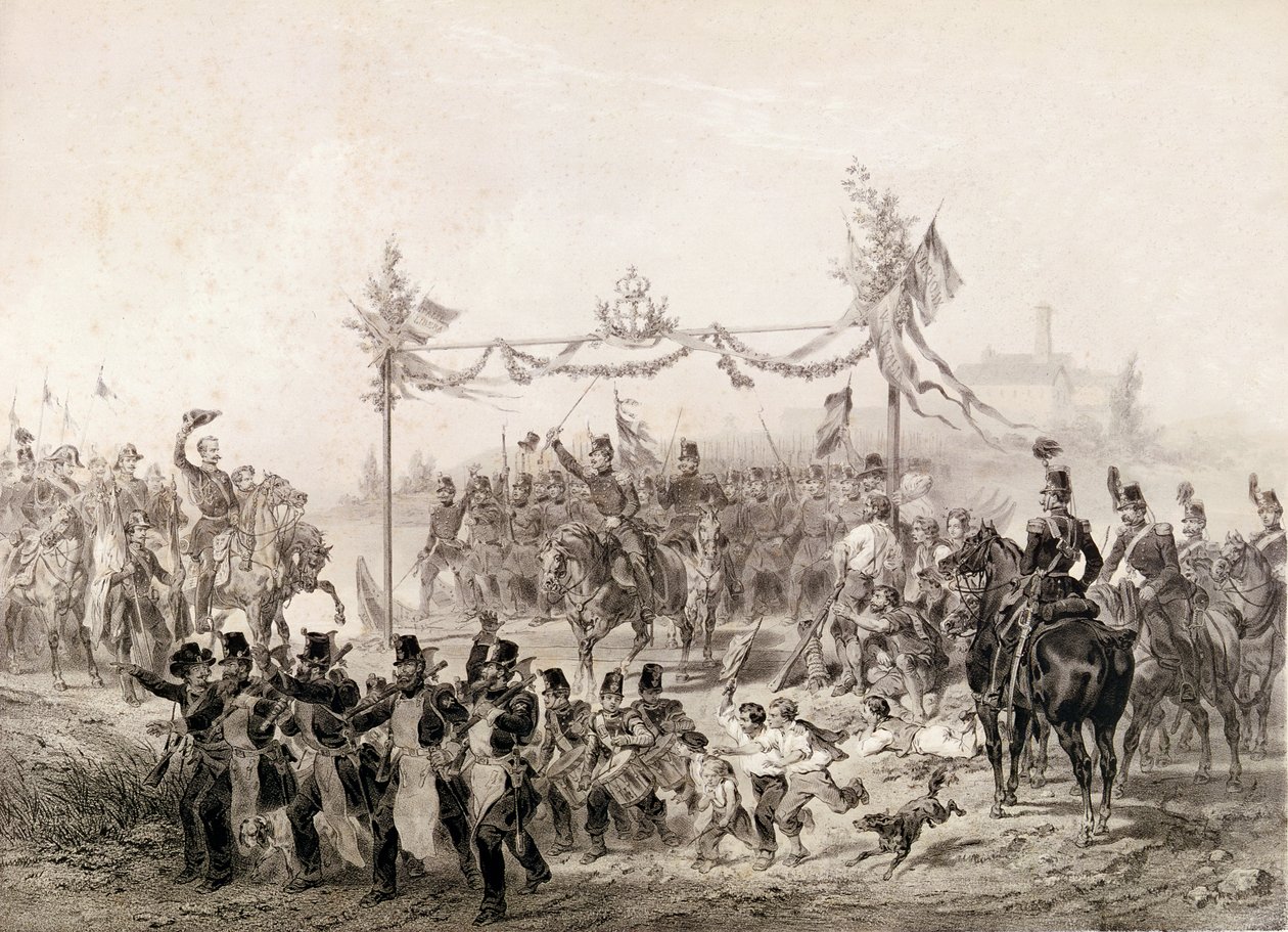 Charles-Albert I. (1798-1849) princ z Carignanu velí piemontské armádě překračující Tessin od Italian School