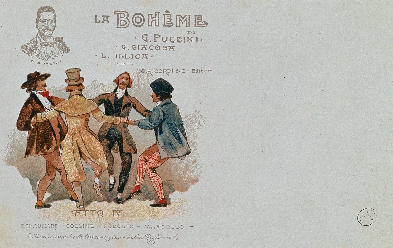 Pamětní pohlednice k opeře „La Boheme“ od Giacoma Pucciniho (1858-1924) od Italian School