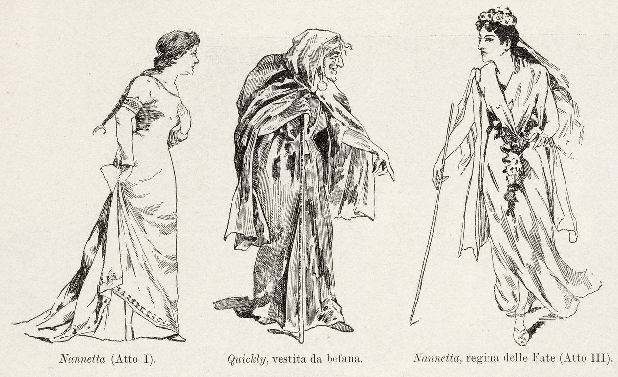 Kostýmy z Verdiho opery Falstaff, z Lillustrazione Italiana, XX, N. 8, 19. února 1893 od Italian School
