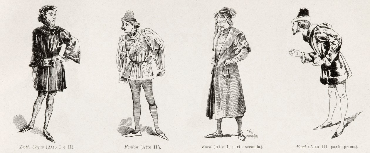 Kostýmy z Verdiho opery Falstaff, z Lillustrazione Italiana, XX, N. 8, 19. února 1893 od Italian School