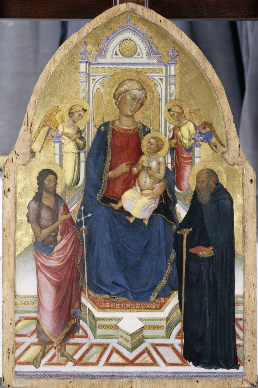 Trůnící Madona s dítětem se svatými Janem Křtitelem a Antonínem, kolem 1380-90 (tempera na borovém dřevě) od Italian School