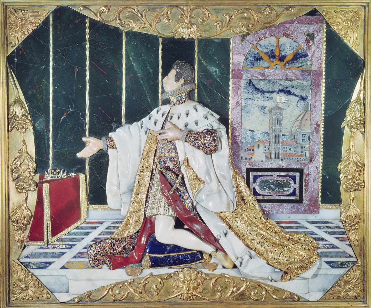 Ex-voto, 1617-24 (pietra dura, smalt, drahokamy a zlacený bronzový rám) od Italian School