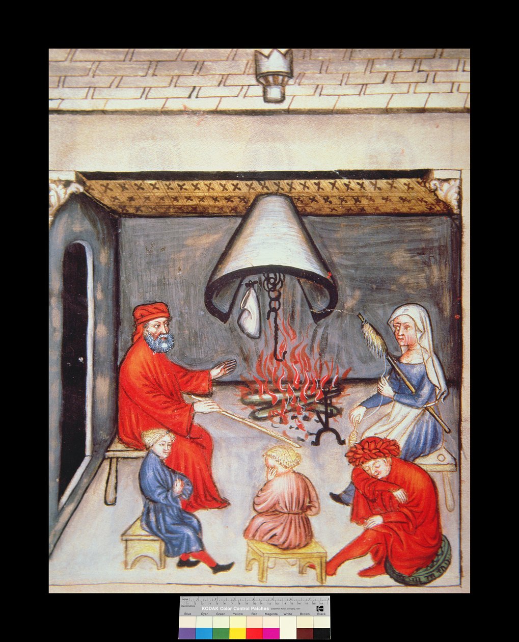 Fol.100v Rozhovor před ohněm, ilustrace z Tacuinum Santiatis Codex Vindobonensis od Italian School