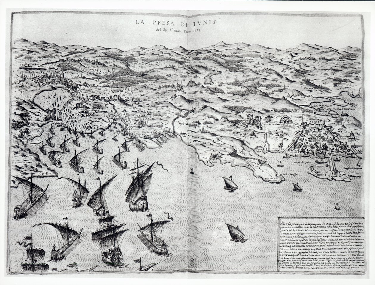 Mapa dobytí Tunisu Španěly v roce 1573 od Italian School