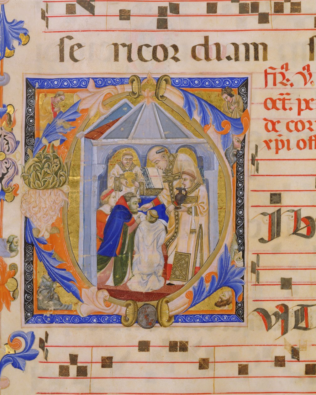 Ms 570 f.81v Historická iniciála C zobrazující eucharistii, z misálu D, od toskánského iluminátora, ze San Marco e Cenacoli od Italian School