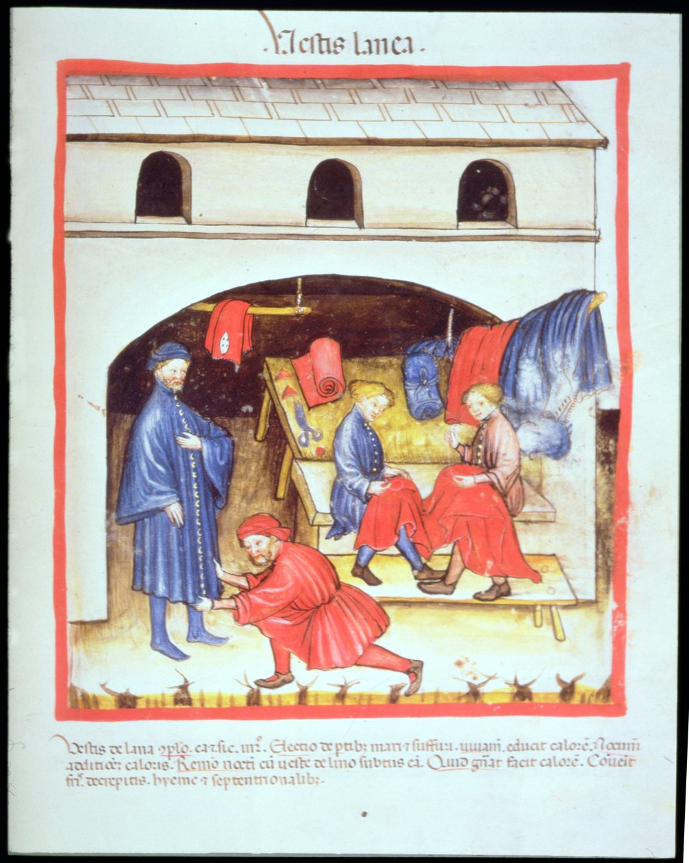 Nova 2644 fol.105r The Tailors: Clothes of Wool, od Tacuinum Sanitatis od Italian School