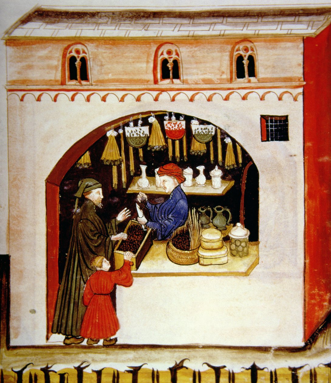 Nova 2644 fol.56r Prodej sušených hroznů z Tacuinum Sanitatis od Italian School