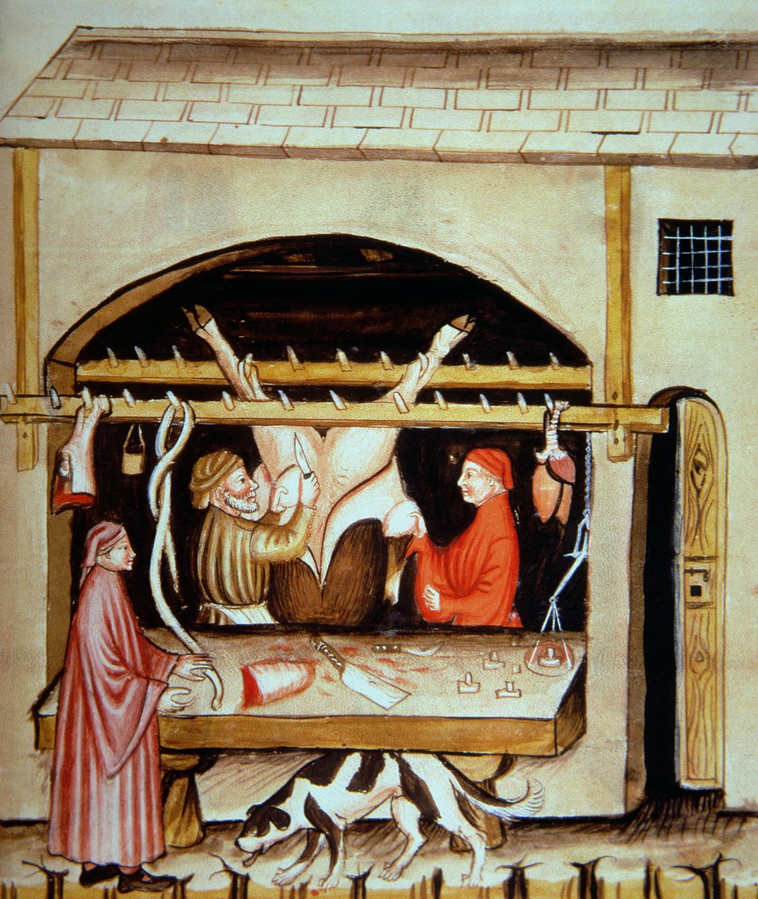 Nova 2644 fol.79r Řezníci: Odstranění vemen, z Tacuinum Sanitatis od Italian School