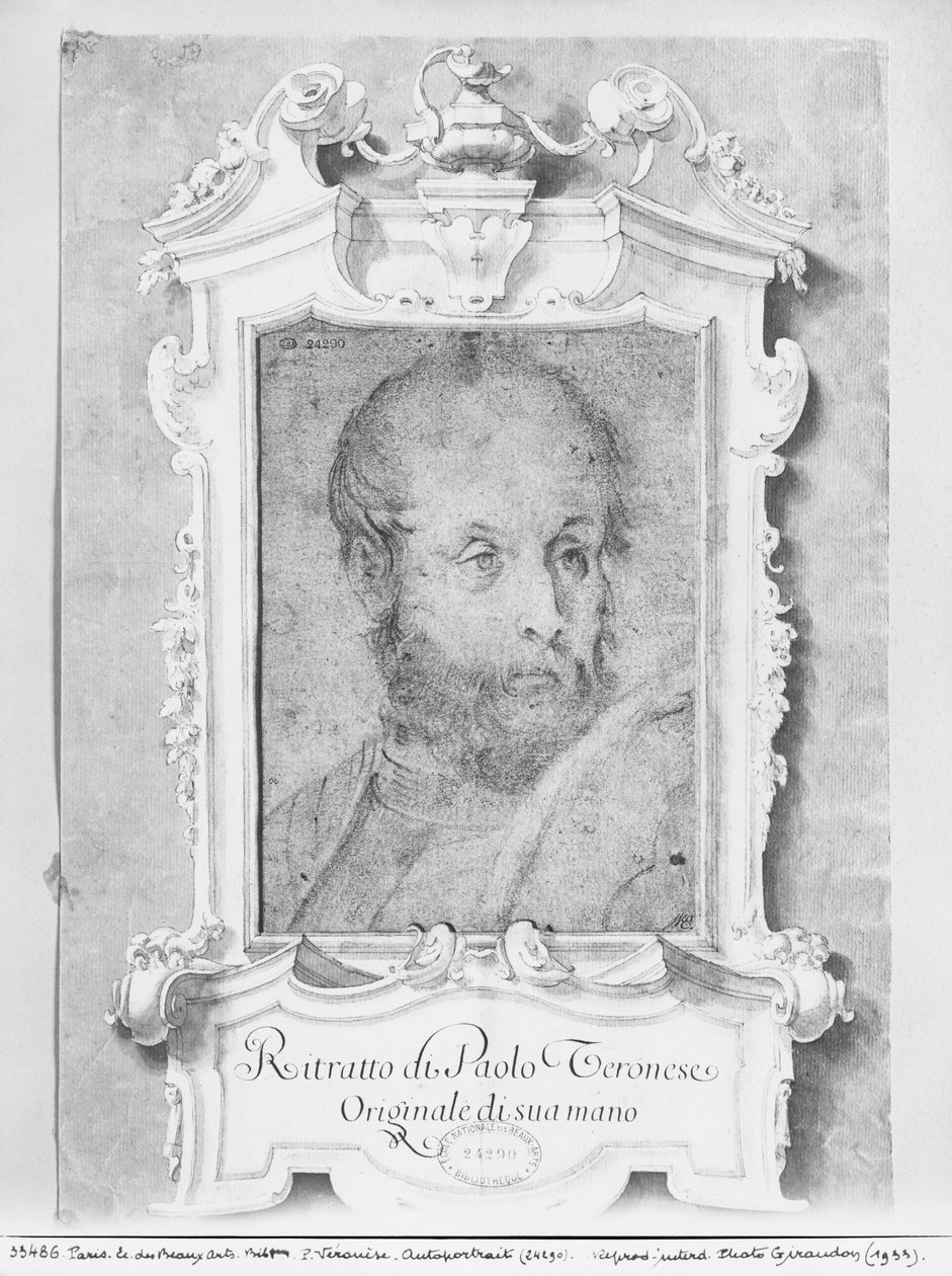 Portrét muže, o kterém se předpokládá, že je Veronese (Paolo Caliari) (pierre noire na namodralém papíře) od Italian School