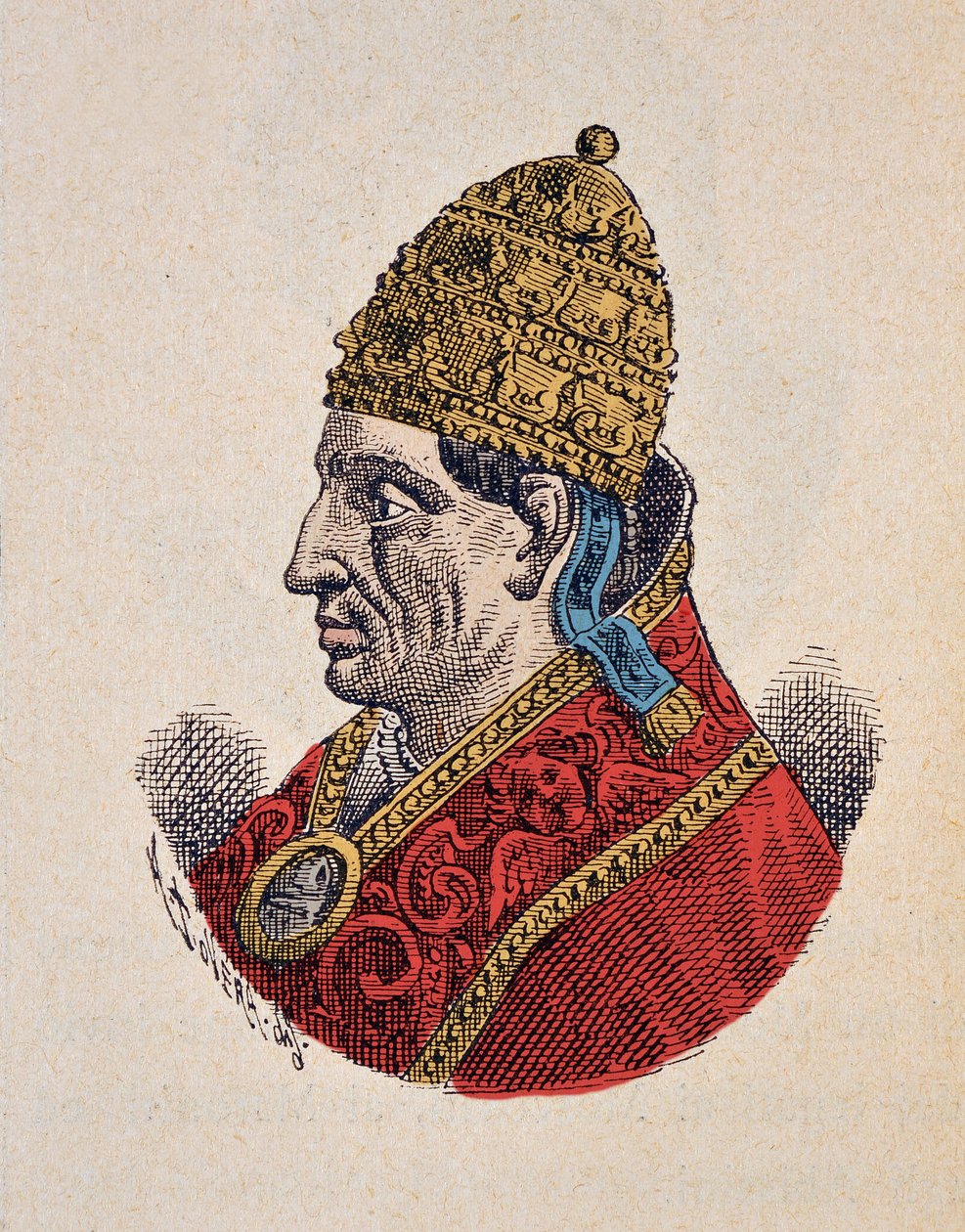 Portrét papeže Adriena VI. (Adrian, Hadrian nebo Hadrianus nebo Adriano) (1522-1523), 1898 (rytina s pozdějším kolorováním) od Italian School