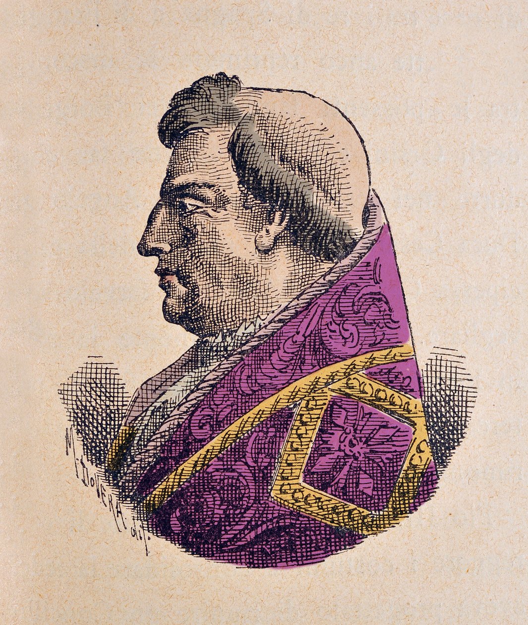 Portrét papeže Alexandra VI. (Alexandr nebo Alessandro) (Rodrigo Borgia) (1492-1503), 1898 (rytina s pozdějším kolorováním) od Italian School
