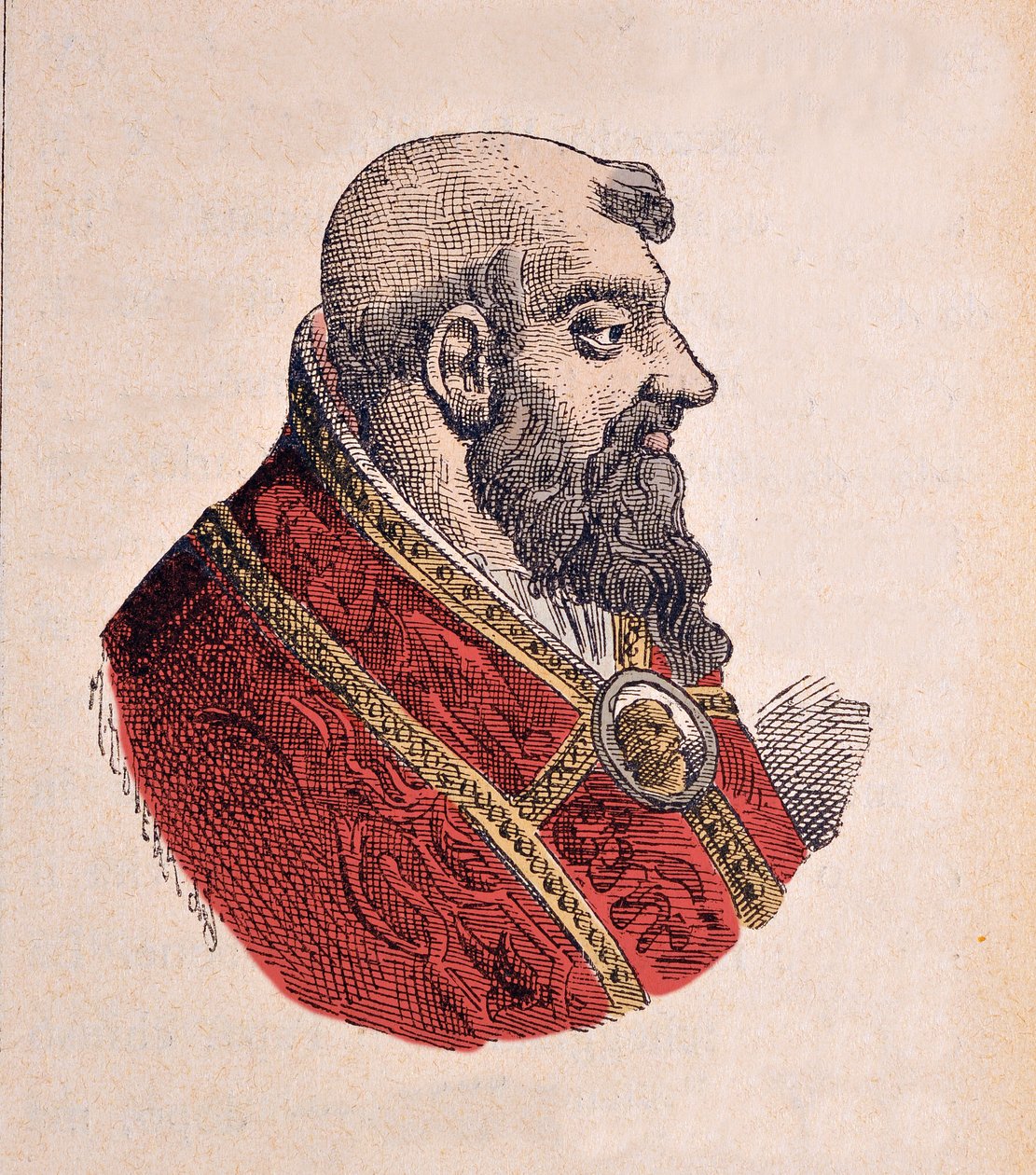 Portrét papeže Klementa VII (Clemente nebo Clemens nebo Giulio di Giuliano de Medicis) (1523-1534), 1898 (rytina s pozdější kolorací) od Italian School