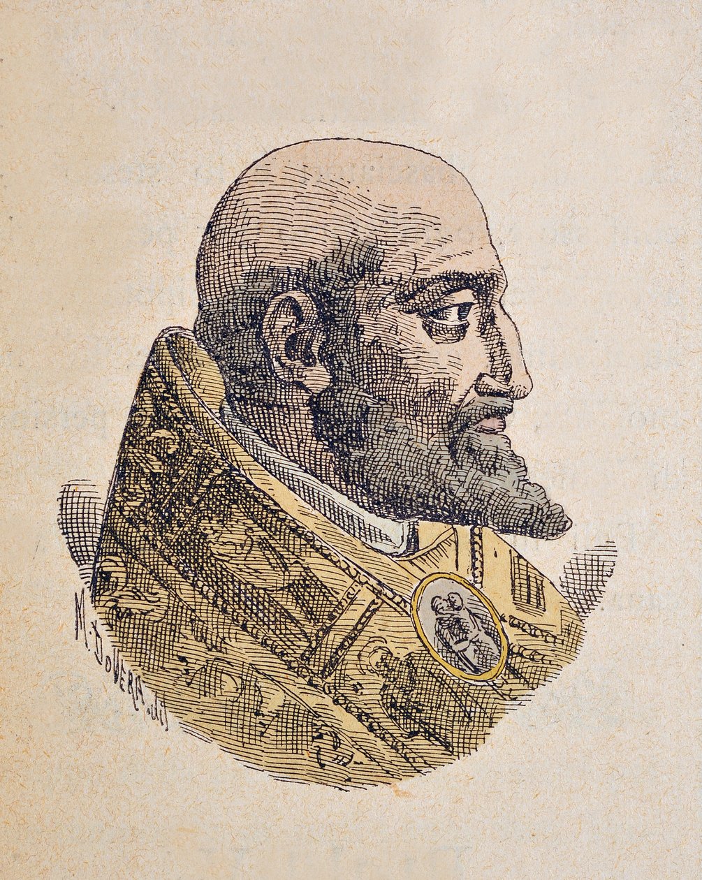 Portrét papeže Klementa VIII (Clemente nebo Clemens) (1592-1605), 1898 (rytina s pozdějším kolorováním) od Italian School