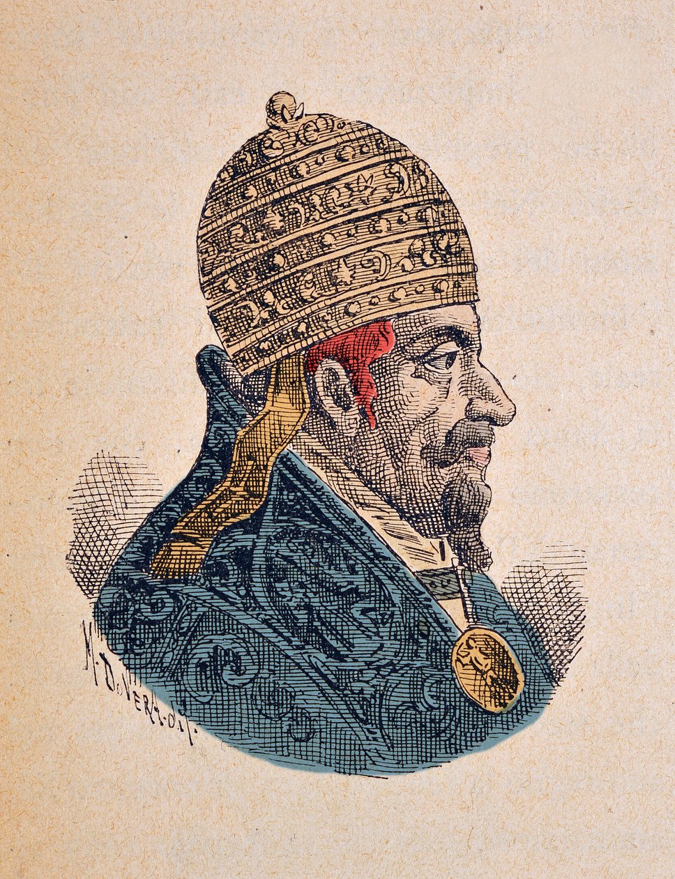 Portrét papeže Klementa X. (Clemente nebo Clemens) (1670-1676), 1898 (rytina s pozdějším kolorováním) od Italian School