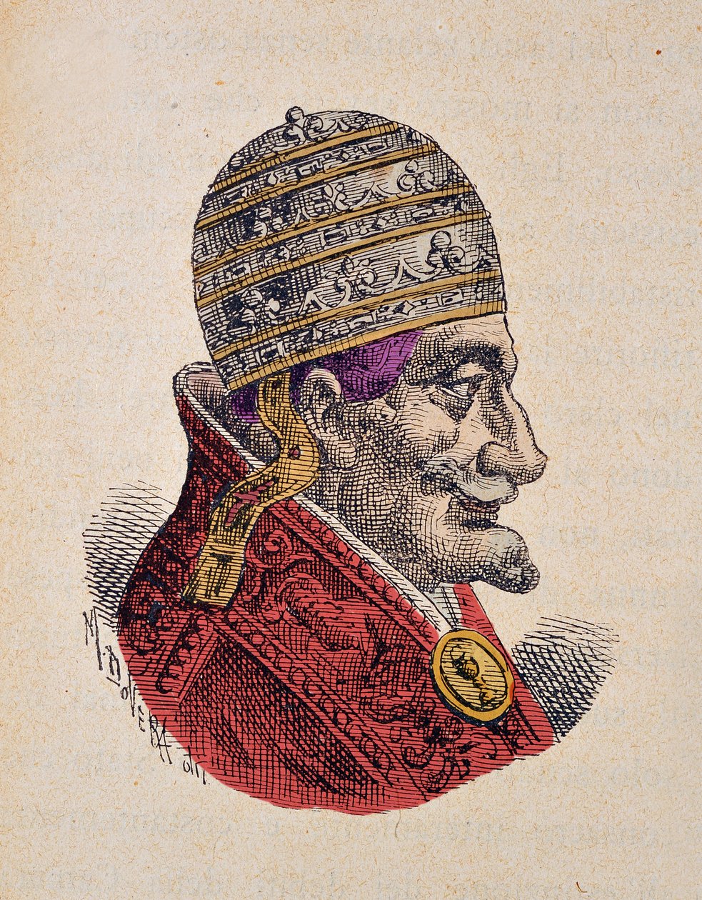 Portrét papeže Inocence XI. (Innocenzo, Innocentius) (1676-1689), 1898 (rytina s pozdějším kolorováním) od Italian School