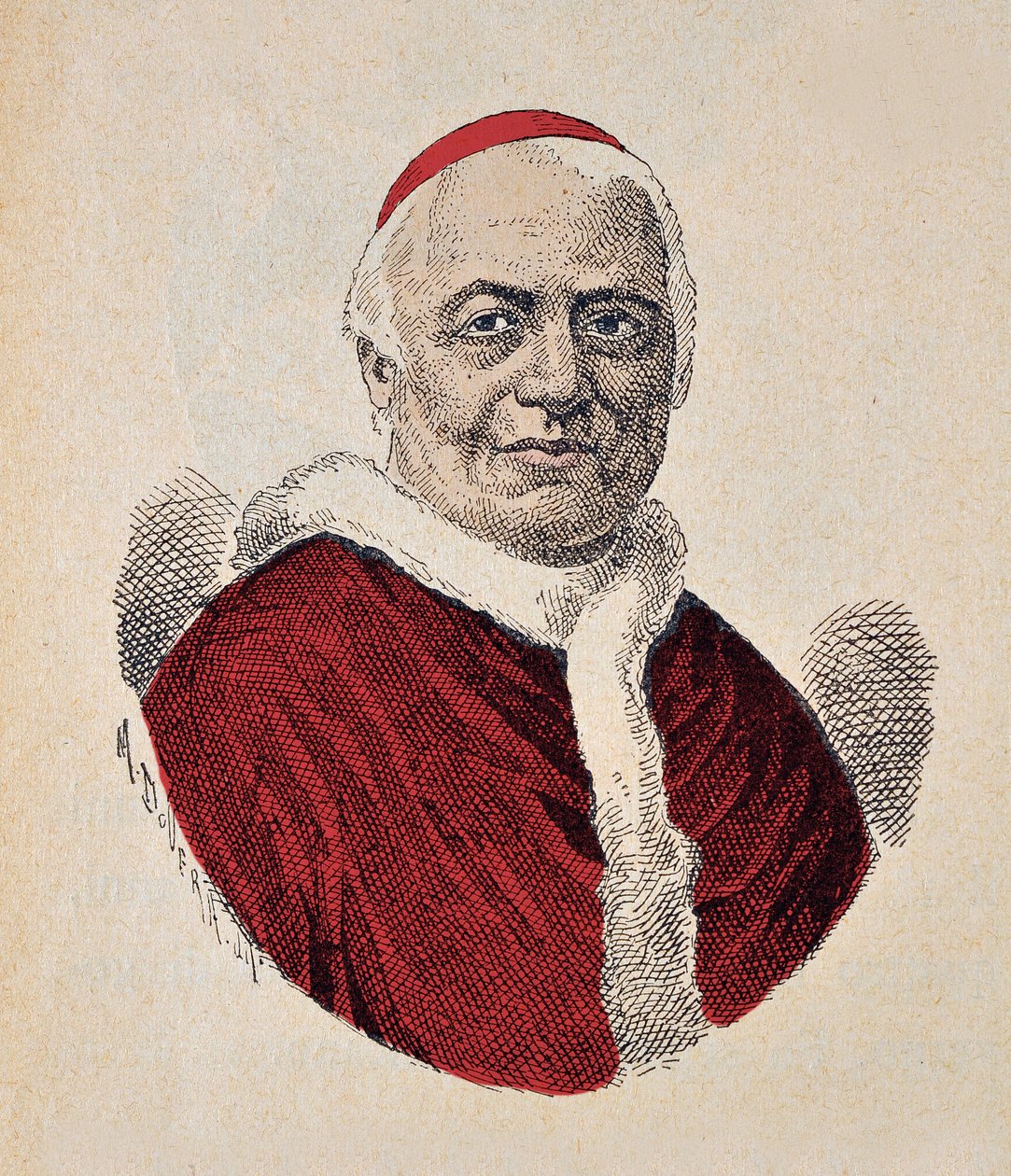 Portrét papeže Pie IX (Pius nebo Pio nebo Giovanni Maria Mastai Ferretti) (1846-1878), 1898 (rytina s pozdějším kolorováním) od Italian School