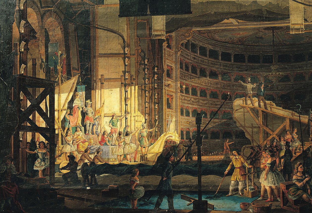 Příprava scenérie v divadle od Italian School