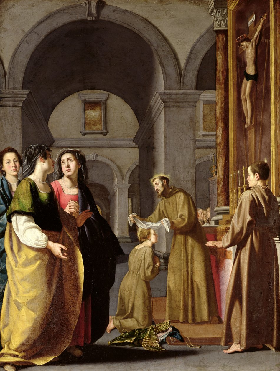 Sv. Klára přebírá závoj od sv. Františka z Assisi od Italian School