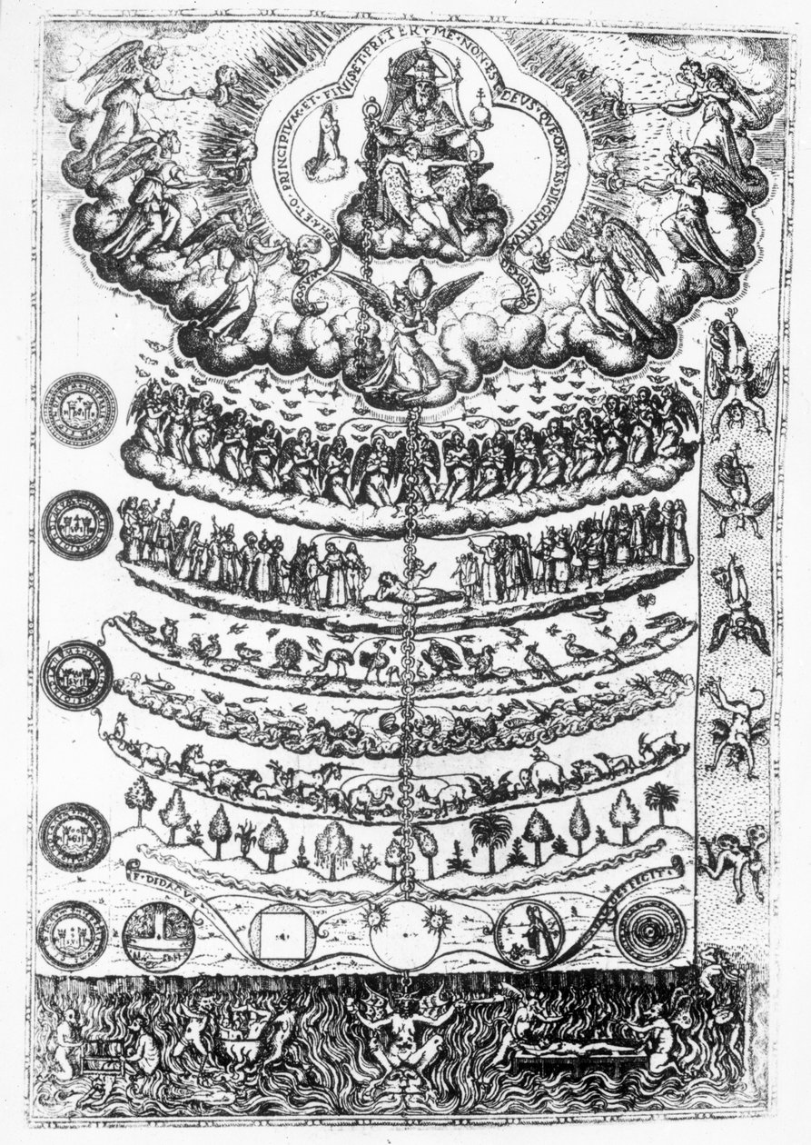 Velký řetěz bytí z „Retorica Christiana“ od Didacus Valades, vytištěný v roce 1579 od Italian School