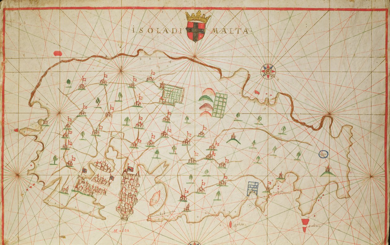 Ostrov Malta, z námořního atlasu, 1646 (inkoust na pergamenu) (viz také 330943) od Italian School