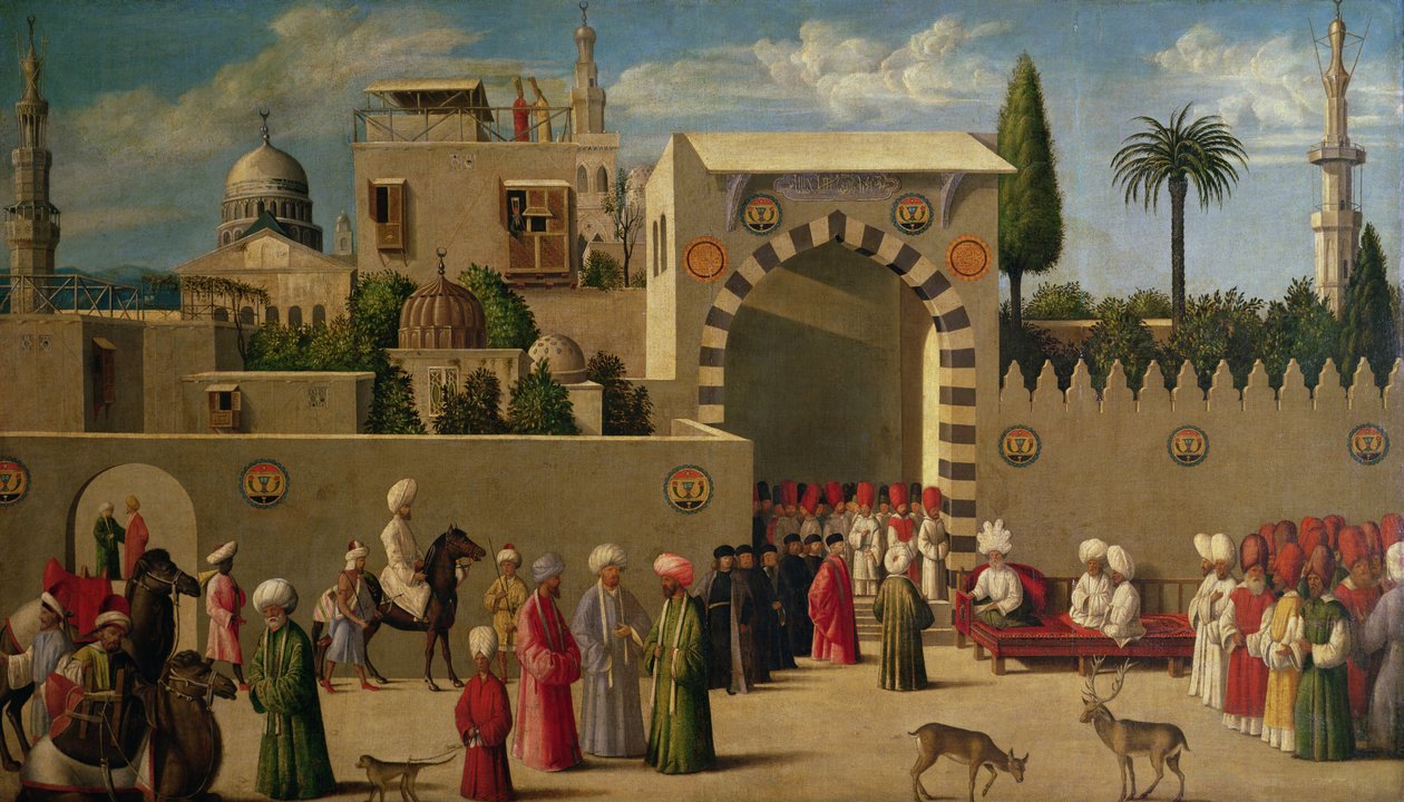 Rozhovor benátského velvyslance v orientálním městě aneb Recepce Domenica Trevisaniho v Káhiře v roce 1512 od Italian School