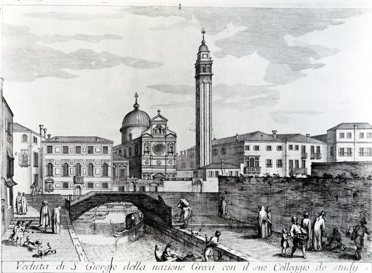 Pohled na San Giorgio dei Greci a Flanginian School, Benátky od Italian School