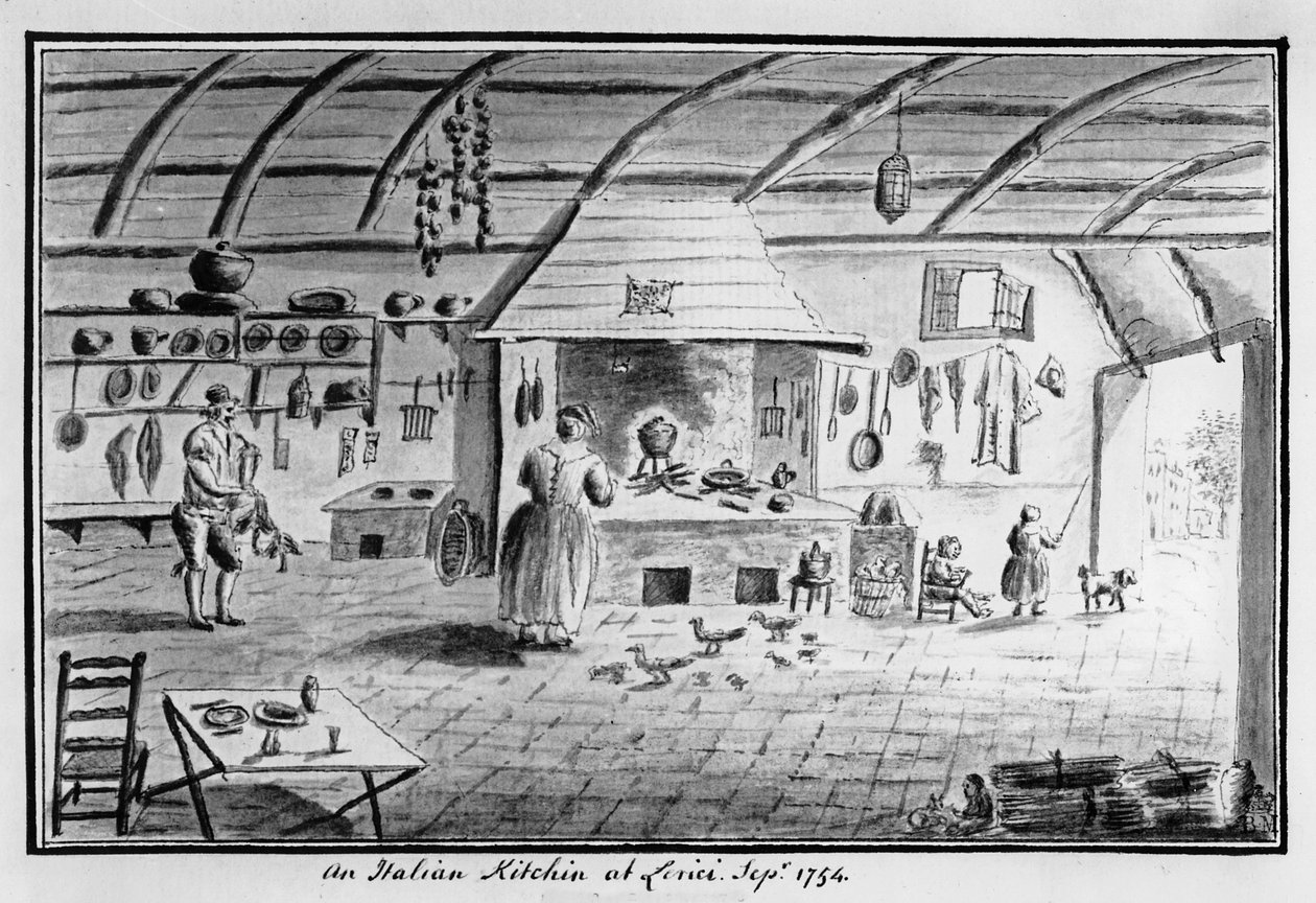 Pohled na italskou kuchyni v Lerici, září 1754 (pero a inkoust) od Italian School