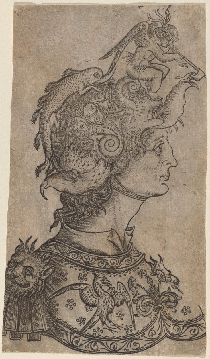 Muž ve fantastické přilbě od Italian 15th Century