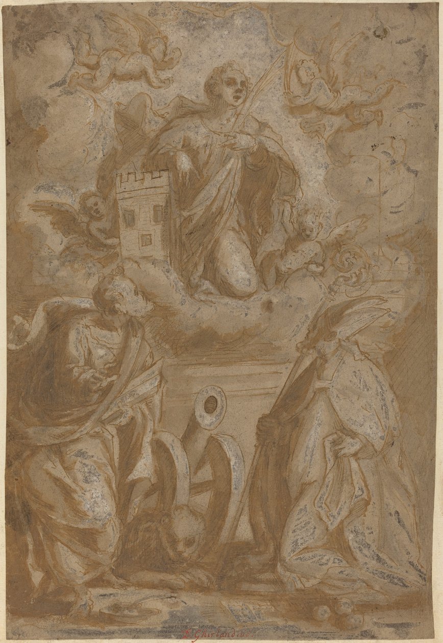 Svatá Barbora ve slávě se svatými Mikulášem a Jeronýmem od Italian 16th Century