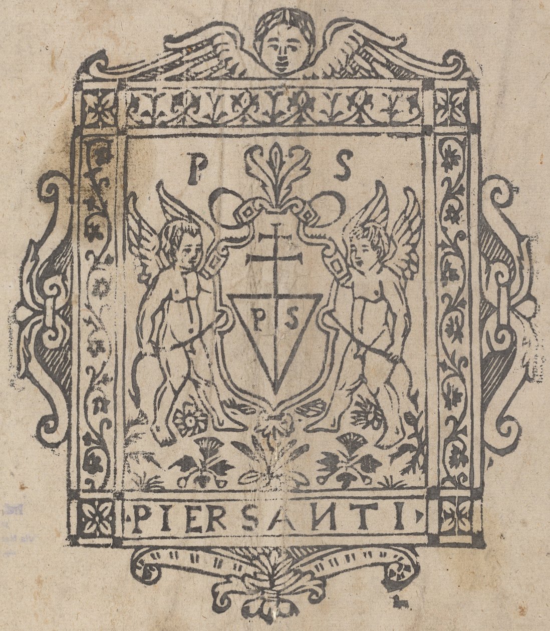 Dva Putti s nápisem Shield Pier Santi od Italian 16th Century