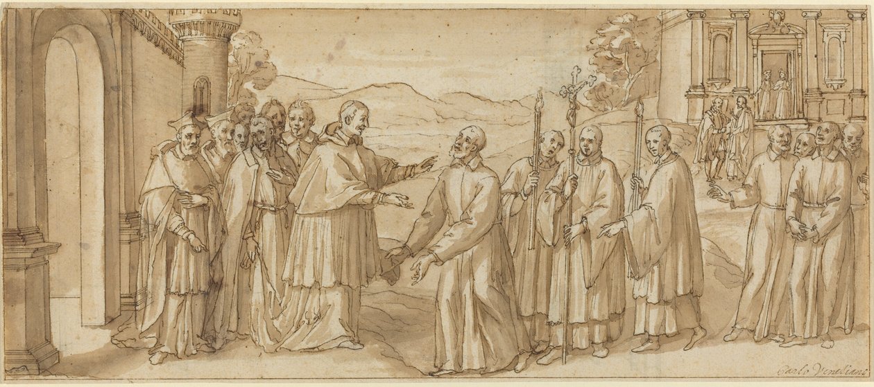 Setkání San Carlo Borromeo a San Filippo Neri od Italian 17th Century
