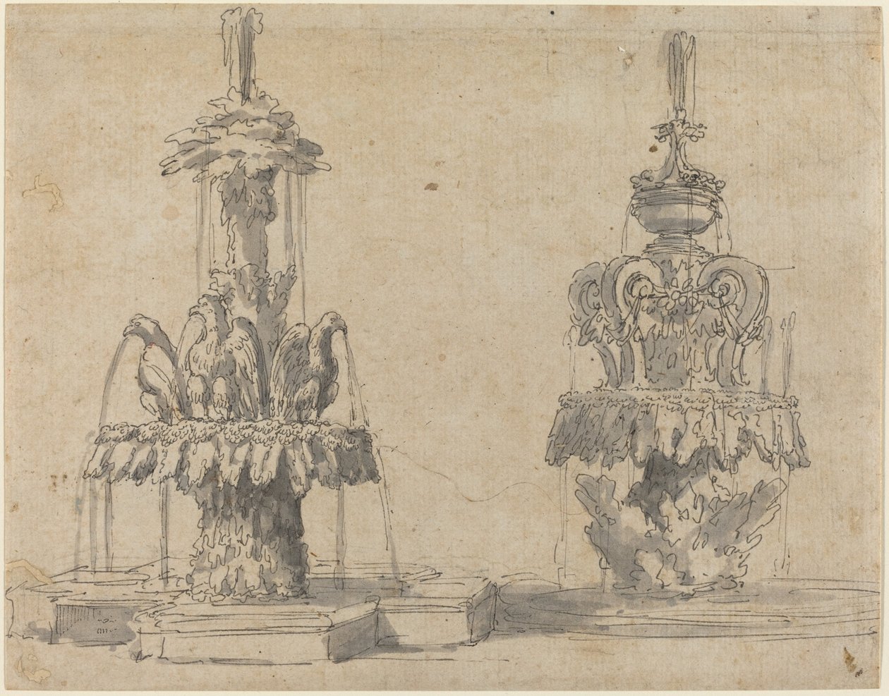 Dvě fontány od Italian 17th Century