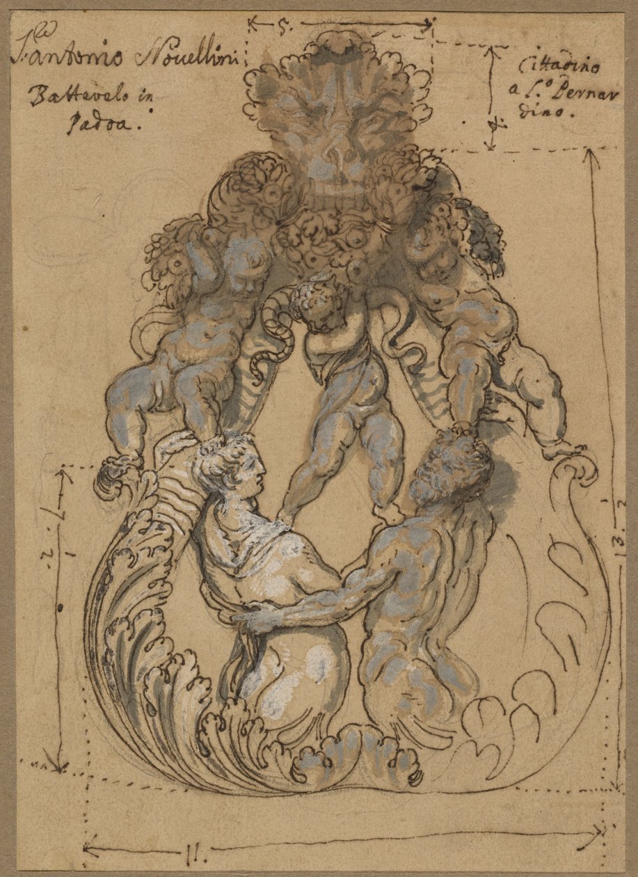 Klepadlo na dveře s Tritonem, Nereidem a Puttim od Italian 17th or 18th Century