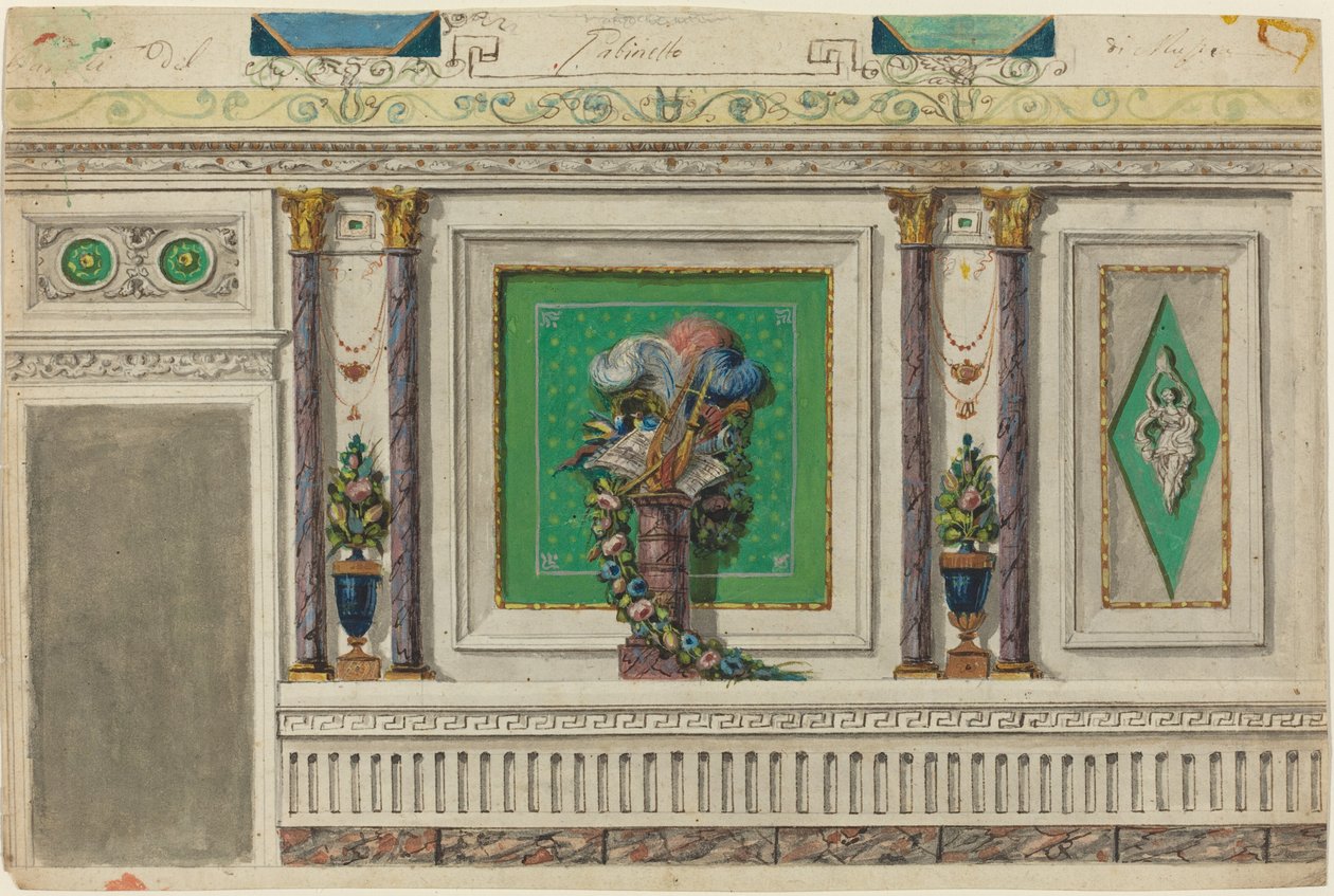 Návrh stěny hudebního pokoje [recto] od Italian 18th Century