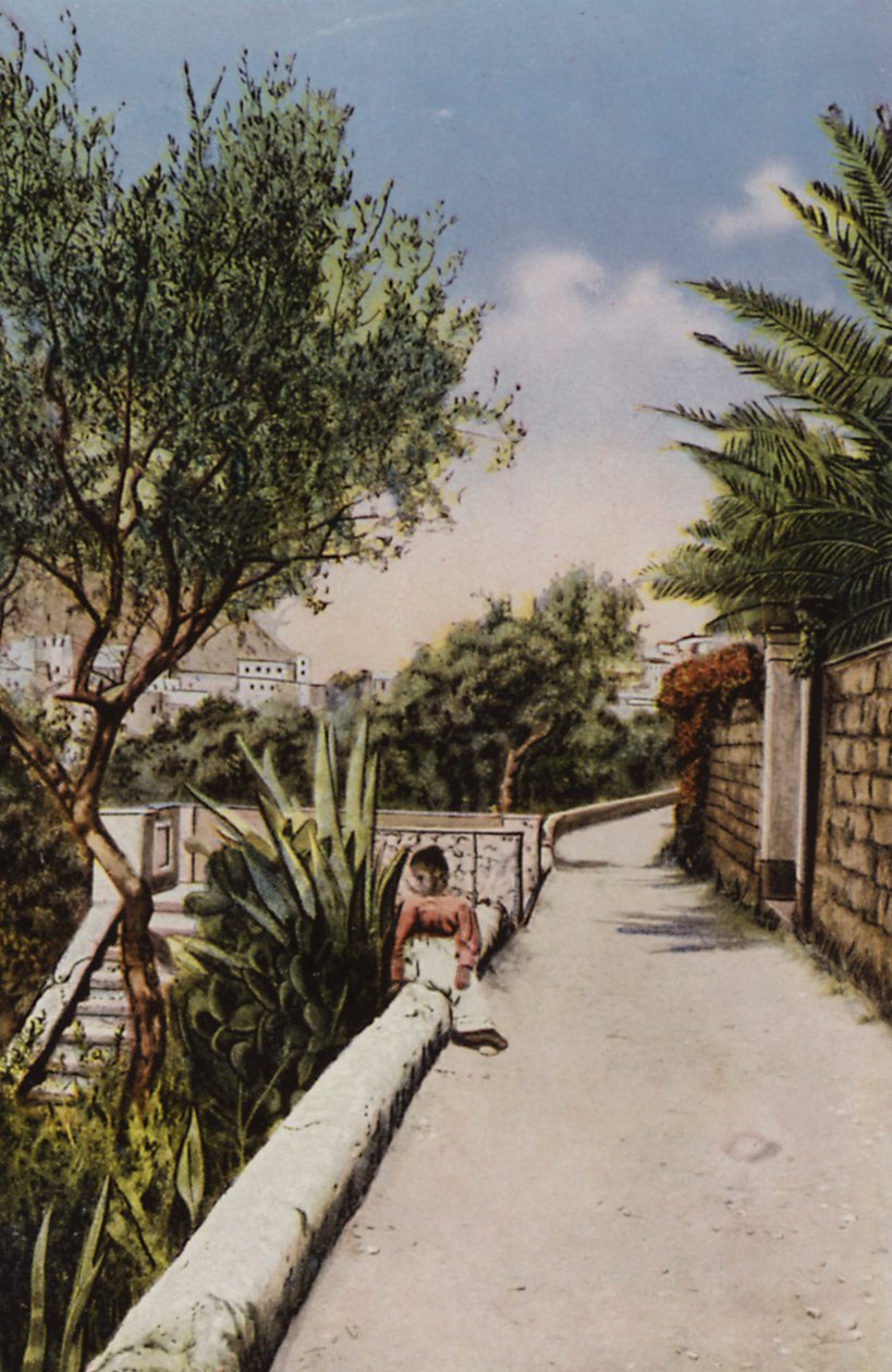 Capri: Via Tragara (barevná litografie) od Italian Photographer