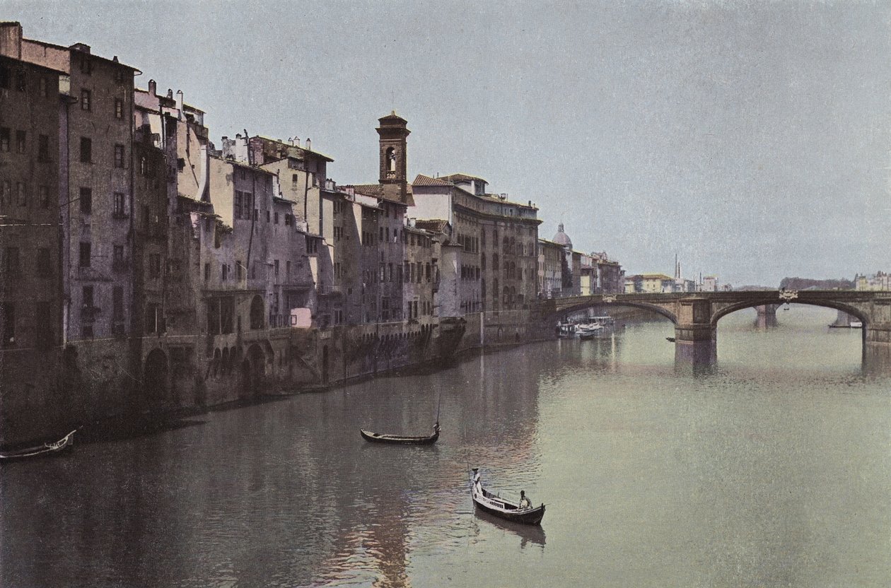 Florencie: Florencie, Pohled na řeku Arno s mostem S. Trinita (kolorovaná fotografie) od Italian Photographer