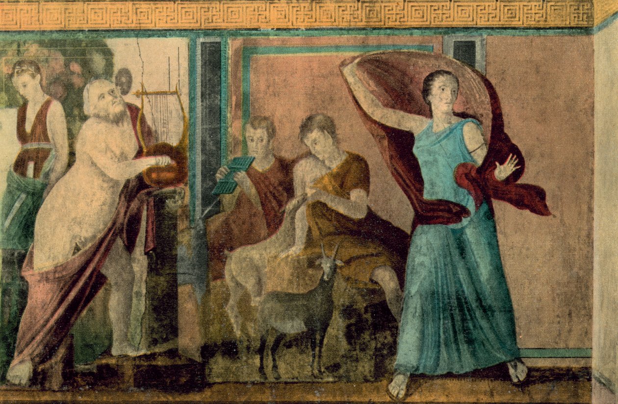 Pompeje: Vila mystérií, zasvěcení, vyděšená žena (barevné foto) od Italian Photographer
