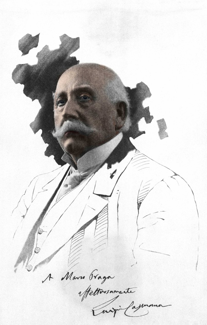 Portrét Luigiho CAPUANA (1839-1915) italského spisovatele. Fotografické lepidlo na kresbě s věnováním Marco Praga. milánský . od Italian Photographer