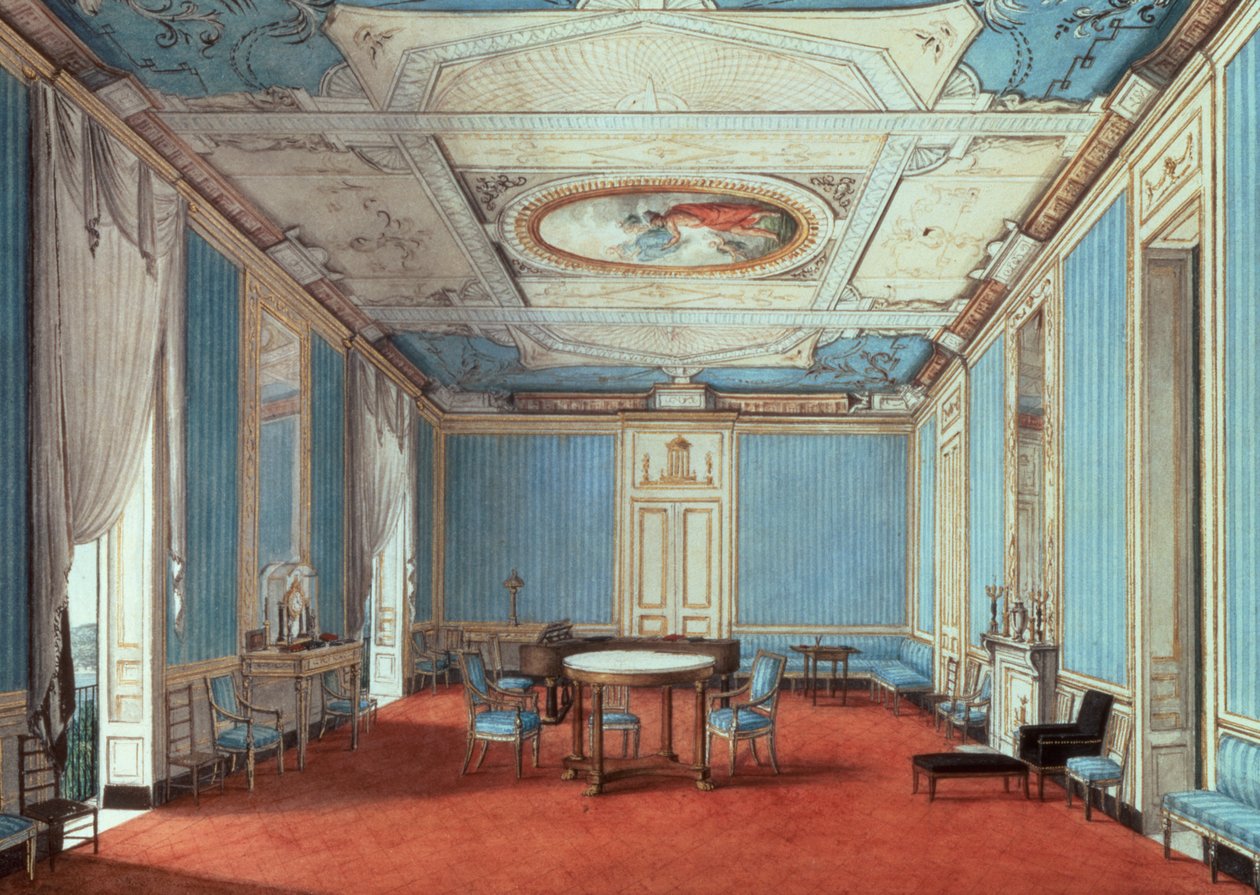 A Drawing Room in a Palazzo, Naples, c.1810 (tužka a akvarel na papíře)) od Italian School