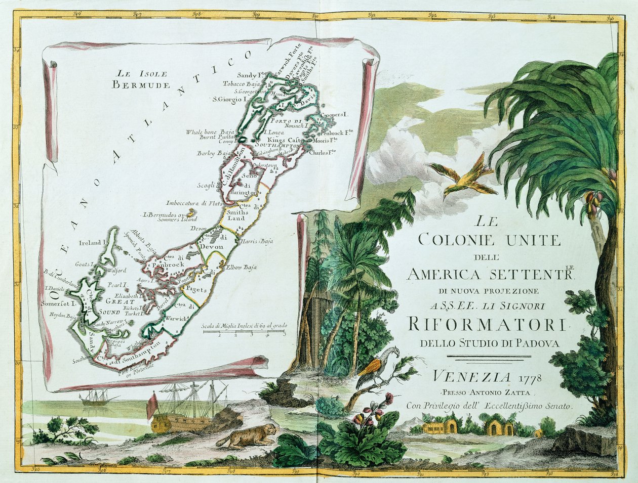 Mapa Bermud, 1775-85 od Italian School