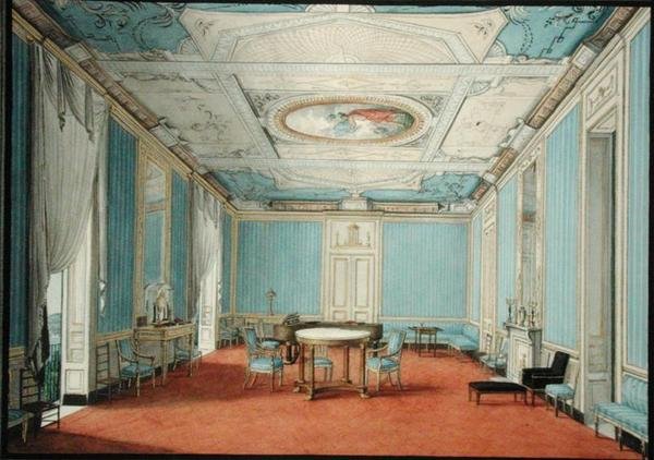 Neoklasický interiér paláce v Neapoli, kolem roku 1830 (kvaš a akvarel zvýrazněný zlatem na papíře) od Italian School