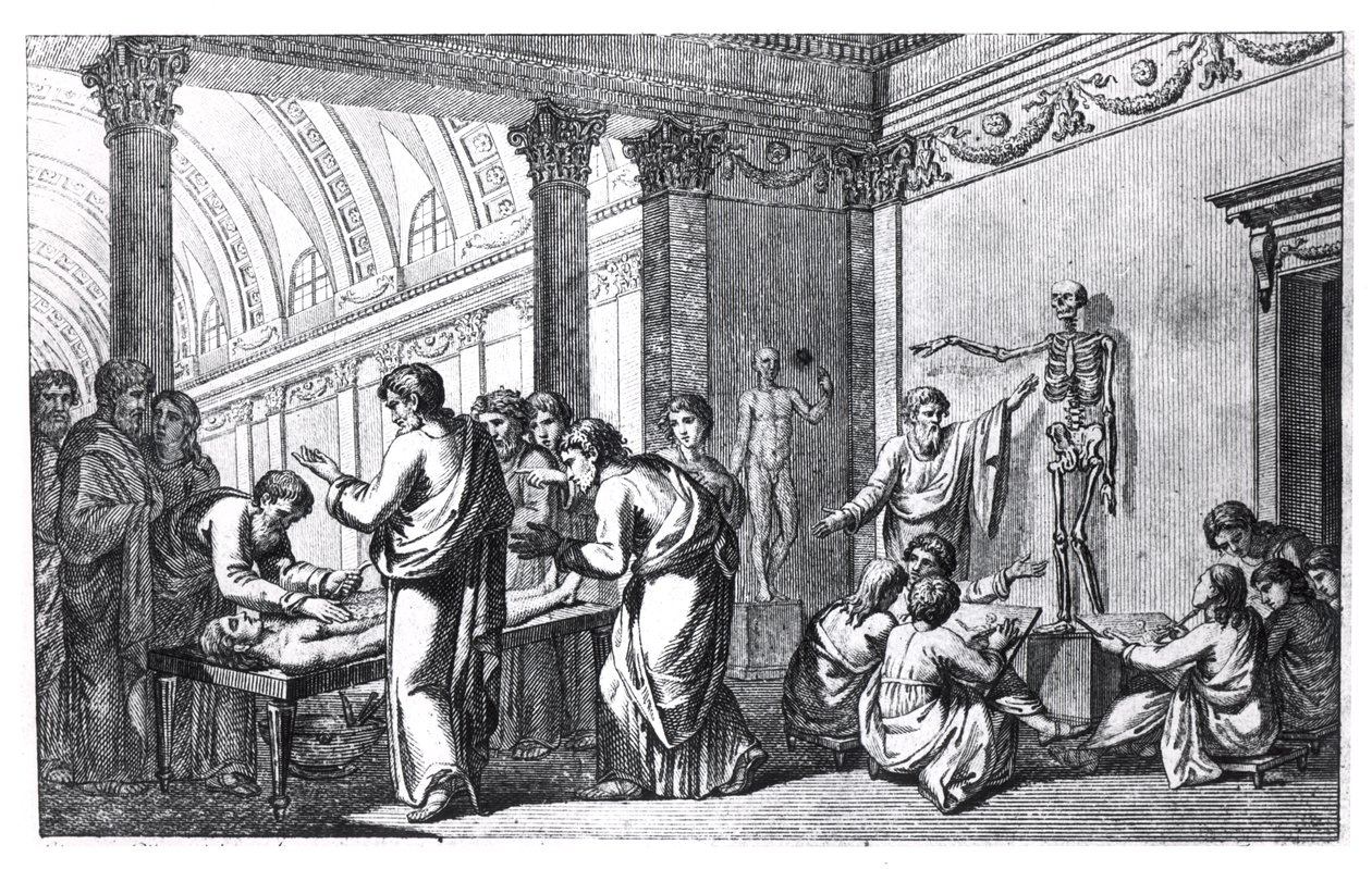 Škola anatomie ve starověku, z Tabulae Anatomicae od Pietra Berrettini da Cortona (1596-1669), vydaná v Římě, 1778 od Italian School