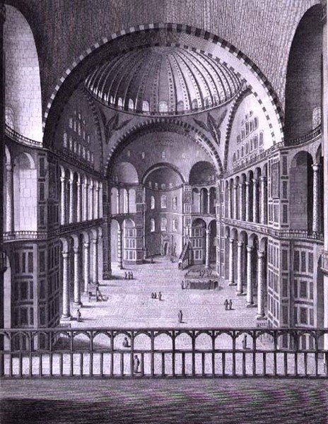Pohled do vnitřku mešity Santa Sophia v Konstantinopoli pořízený v roce 1786, vyrytý Domenico Pronti (fl.1788-1815) 1788 (rytina) od Italian School