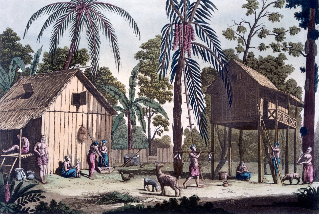 Původní osada na Sumatře, cca 1820-30s od Italian School