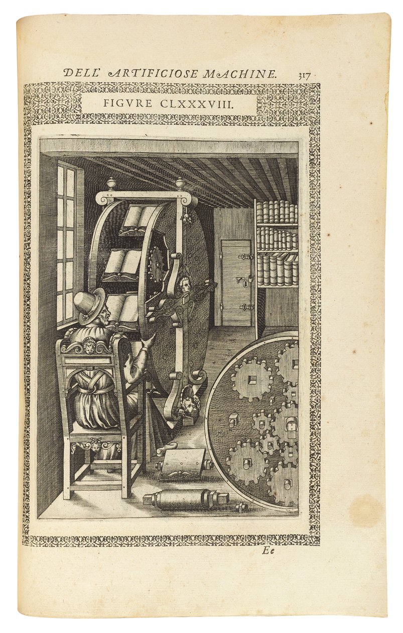 Stránka z knihy „Le different et artificiose machine“, 1588 od Italian School