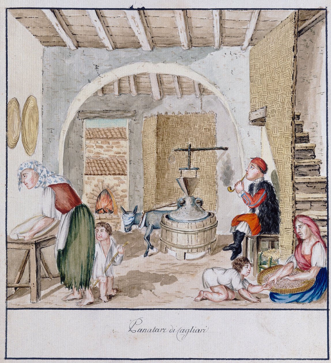 Rustikální interiér v Cagliari, tisk ms. 258, sbírka Luzzetti od Italian School