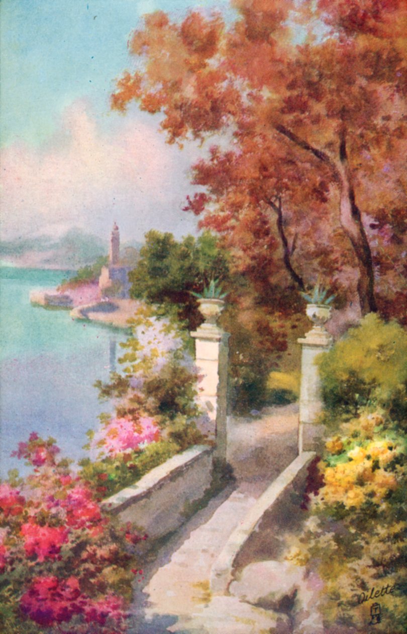 Vila u jezera Maggiore, Itálie (barevná litografie) od Italian School