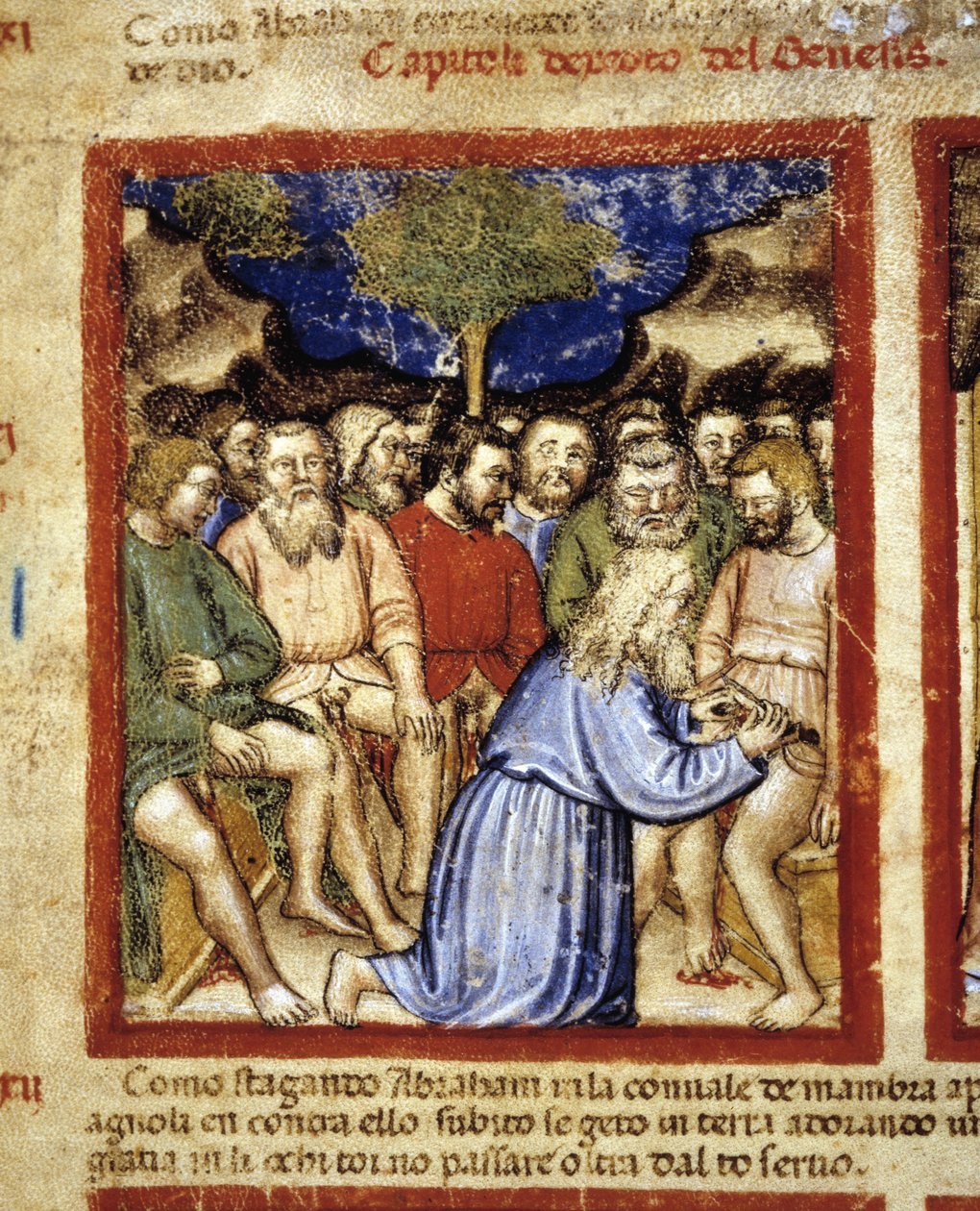 Abraham obřezává Židy, ilustrace z "Kodexu Padovy" 1390-1400 od Italian School