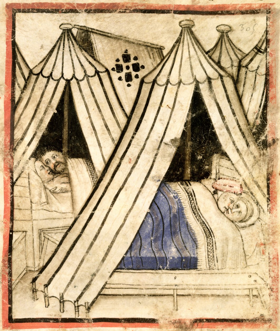 Add 15277 f.51 Izraelité se oddávají sexuální nemravnosti s moábskými ženami v jejich stanech, kolem 1350-99 (vellum) od Italian School